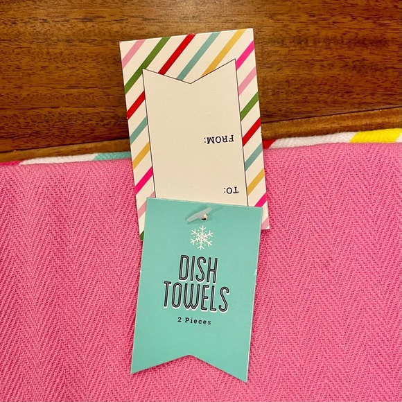 Kitchen Dish Towels 2 Piece Gift Set Pink "On Fleek" Multicolored Stripes New - Picture 6 of 8